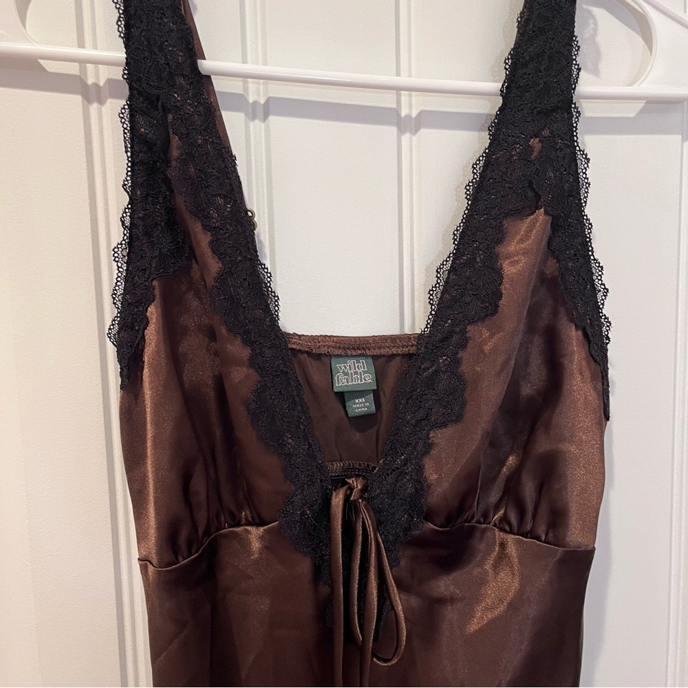 wild fable brown black lace trim v neck maxi dress fairy gnome grunge ecogoth - Picture 5 of 12